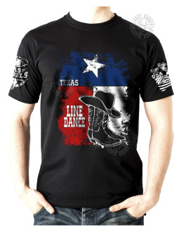 T-shirt danse country homme - Bottes & chapeau sur drapeau texan - Vue de face