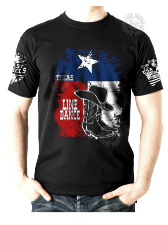 T-shirt danse country homme - Bottes & chapeau sur drapeau texan - Vue de face
