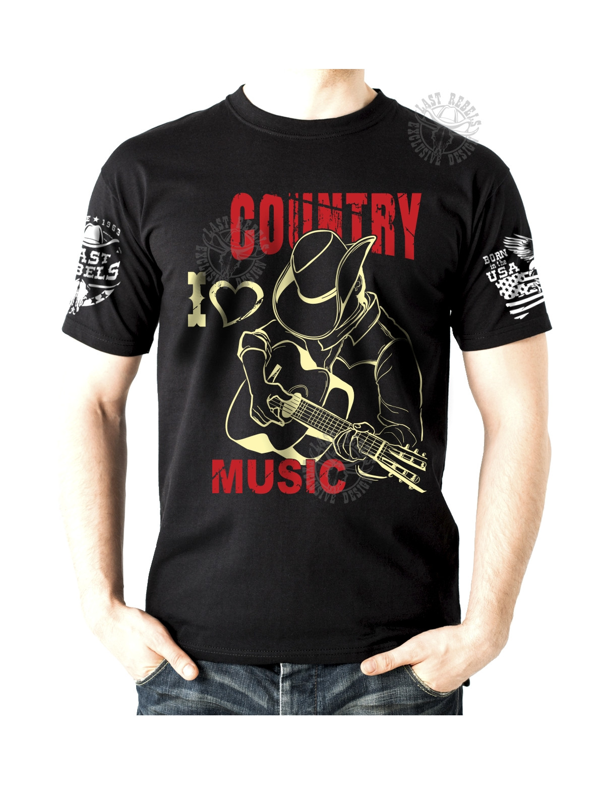 T-shirt danse country homme LAST REBELS - "I ❤ Country Music" - Vue de face