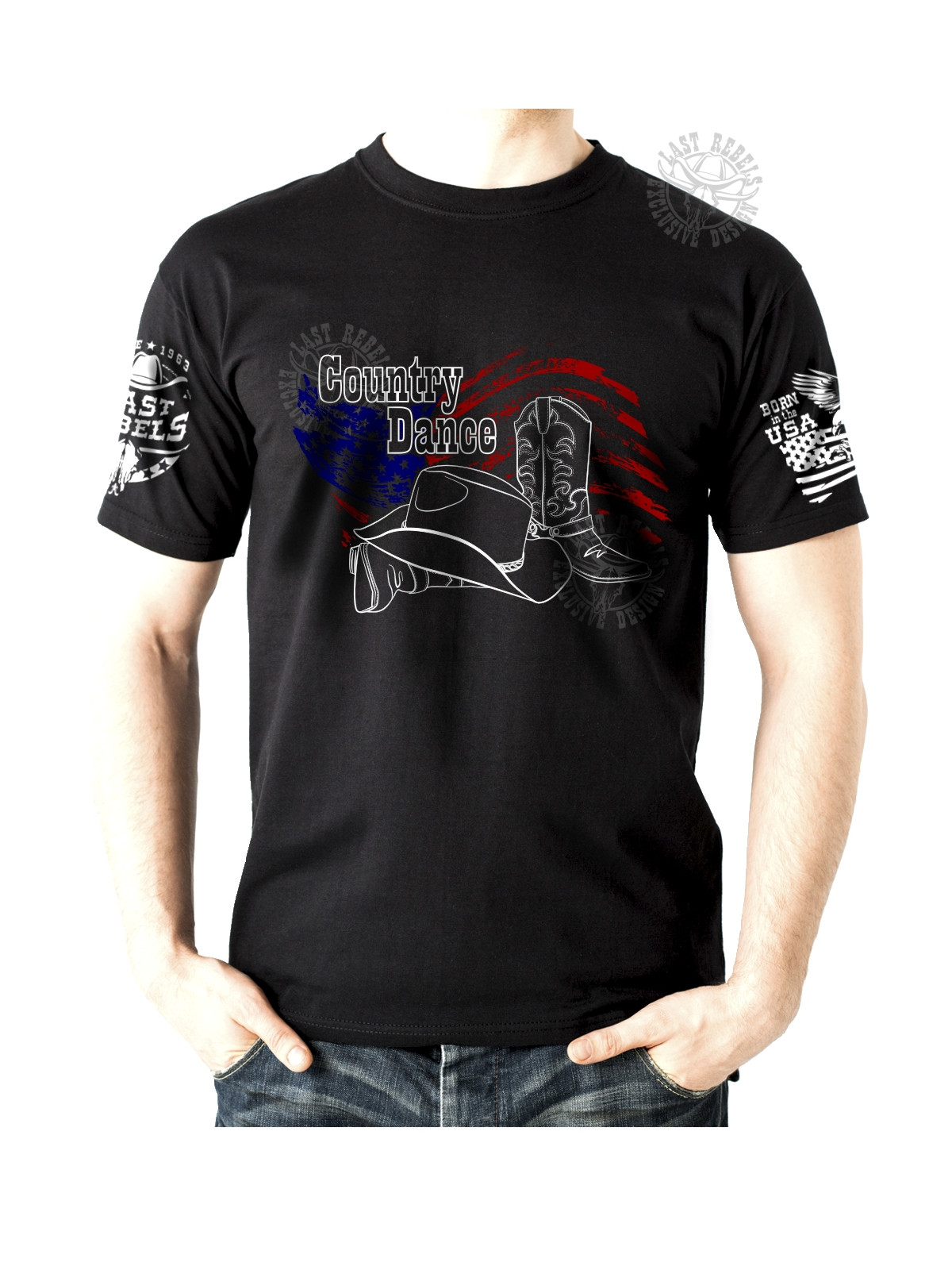 T-shirt danse country homme LAST REBELS - Bottes & Chapeau USA - Vue de face