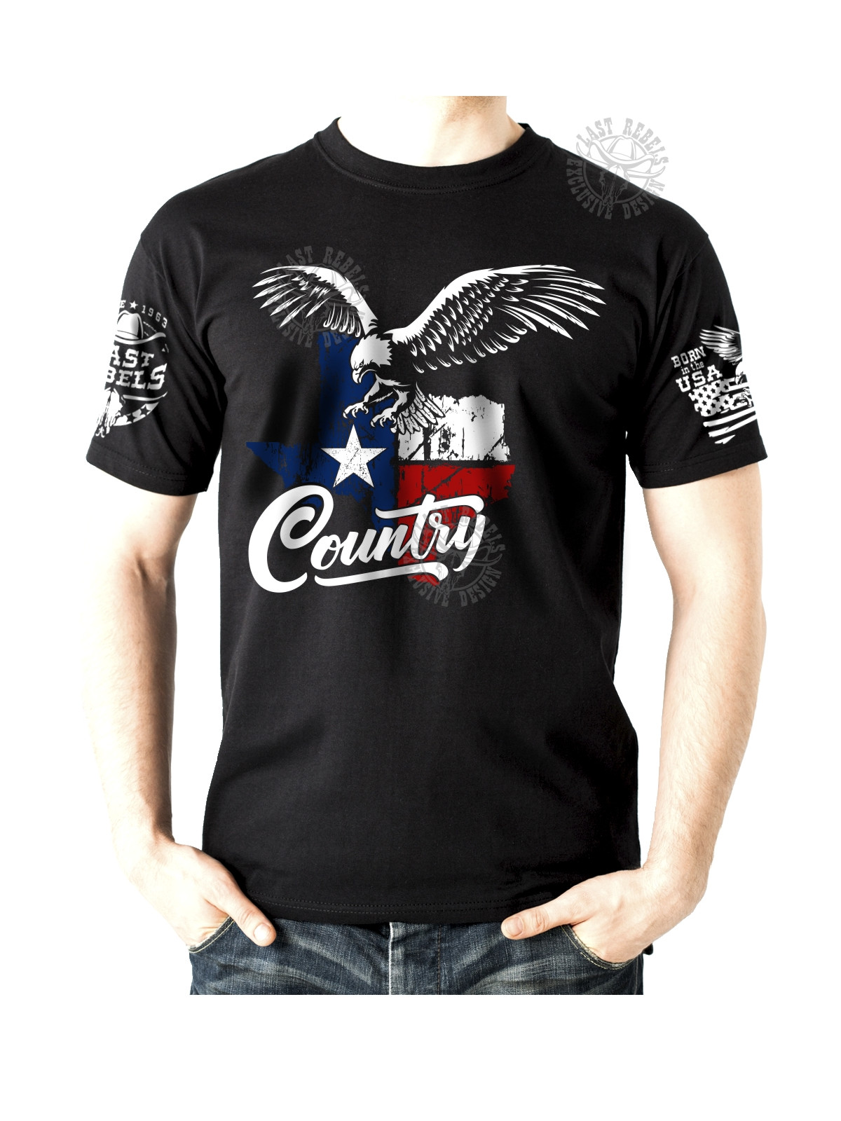 T-shirt danse country homme LAST REBELS - "Aigle Américain & Texas" - Vue de face