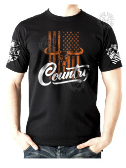 T-shirt danse country homme LAST REBELS - Longhorn & drapeau US - Vue de face
