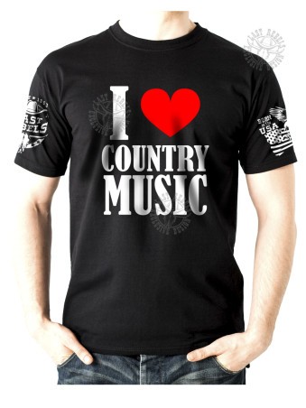 T-shirt I LOVE COUNTRY MUSIC – Cœur rouge – LAST REBELS - Vue de face