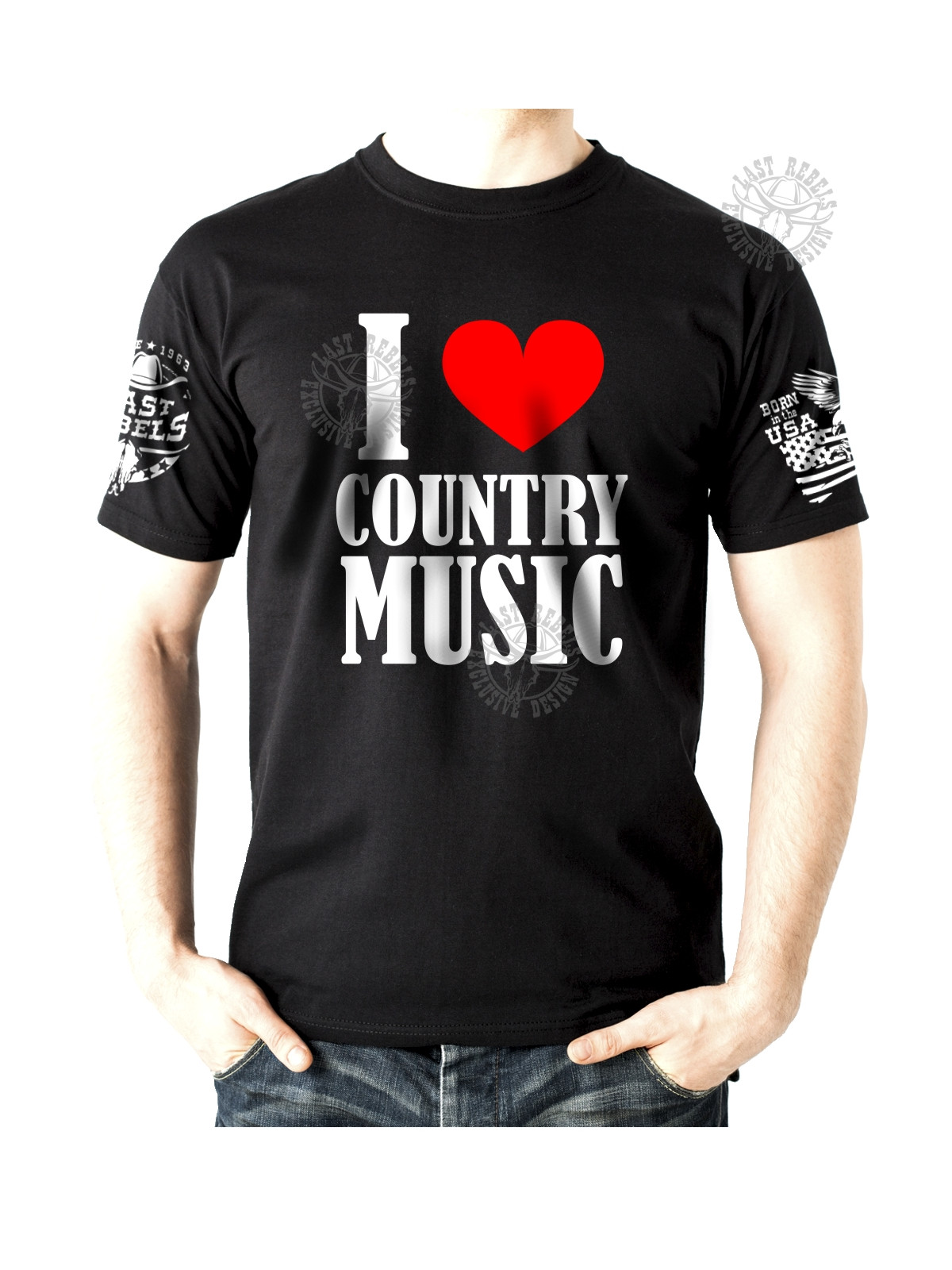 T-shirt I LOVE COUNTRY MUSIC – Cœur rouge – LAST REBELS - Vue de face