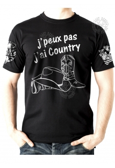 T-shirt Danse Country homme Last Rebels "Je peux pas j'ai Country" en noir et blanc
