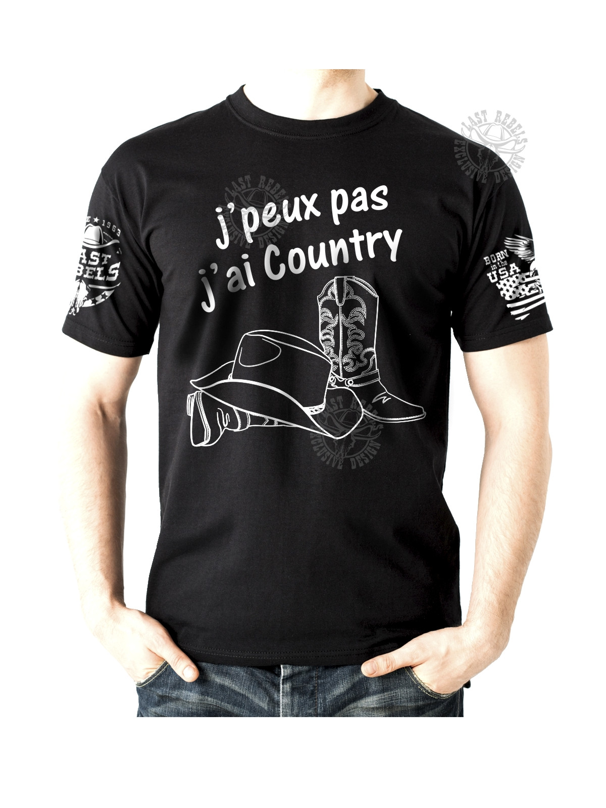 T-shirt danse country homme "Je peux pas, j’ai Country" LAST REBELS - Vue de face