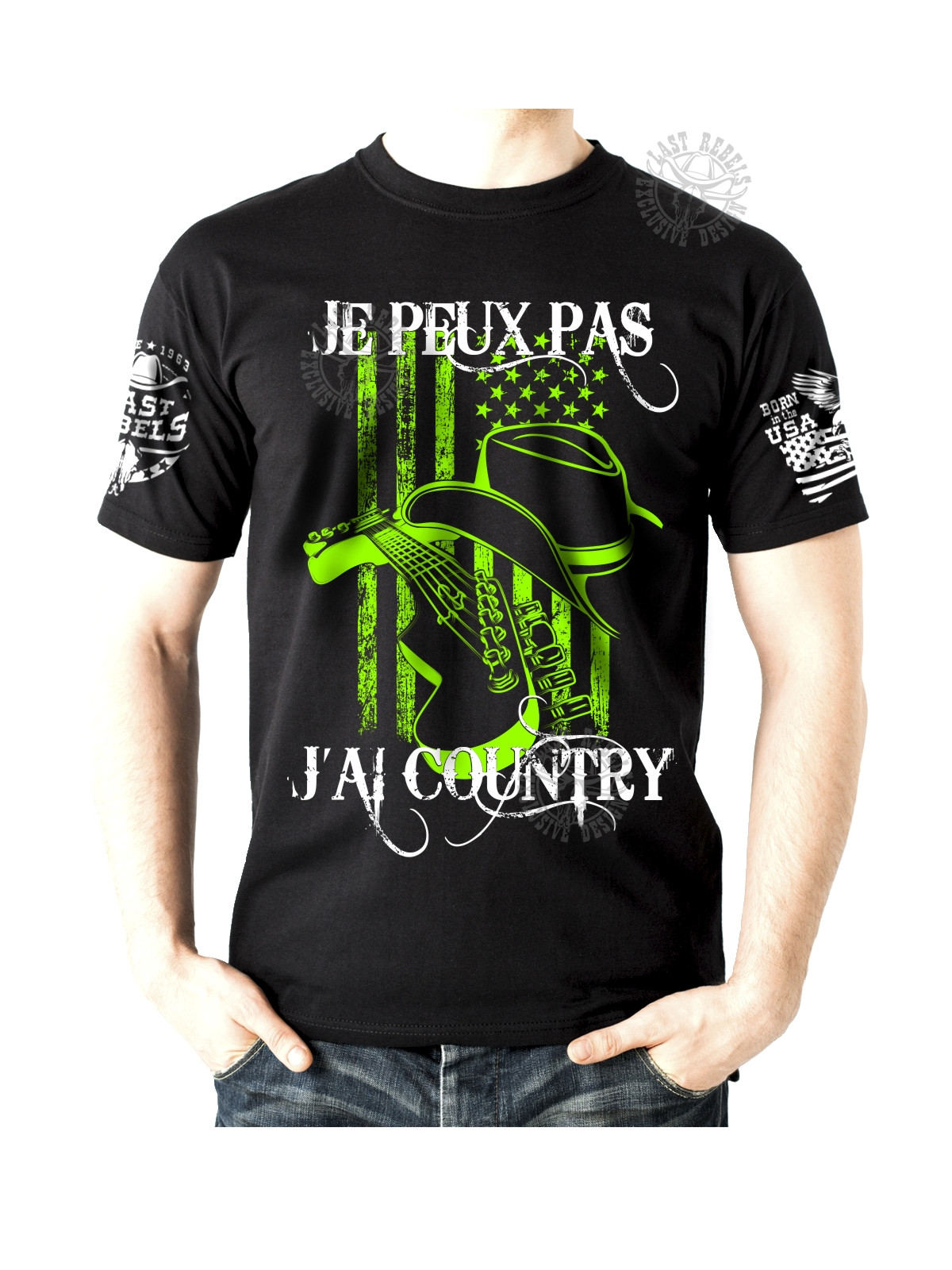 T-shirt danse country homme LAST REBELS - "Je peux pas, j’ai Country" - vue de face