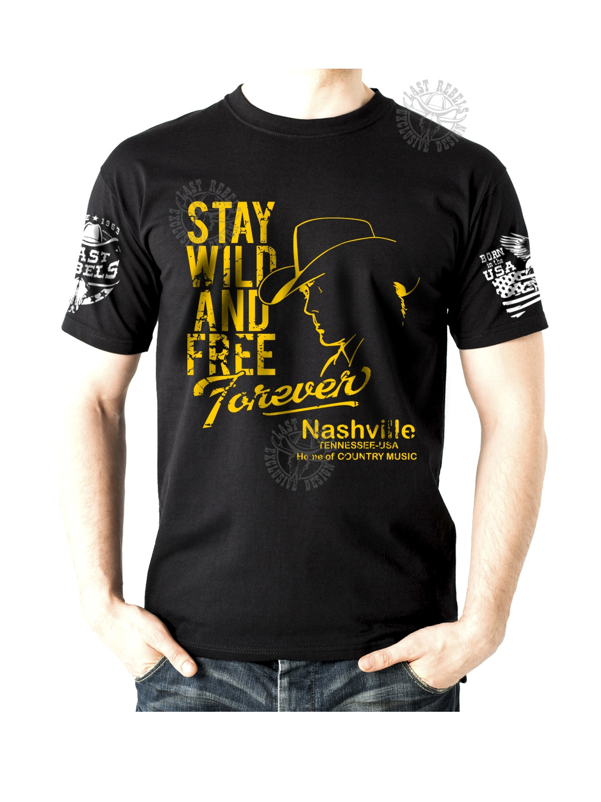 T-shirt danse country homme LAST REBELS - "Indomptable et Libre" - Vue de face