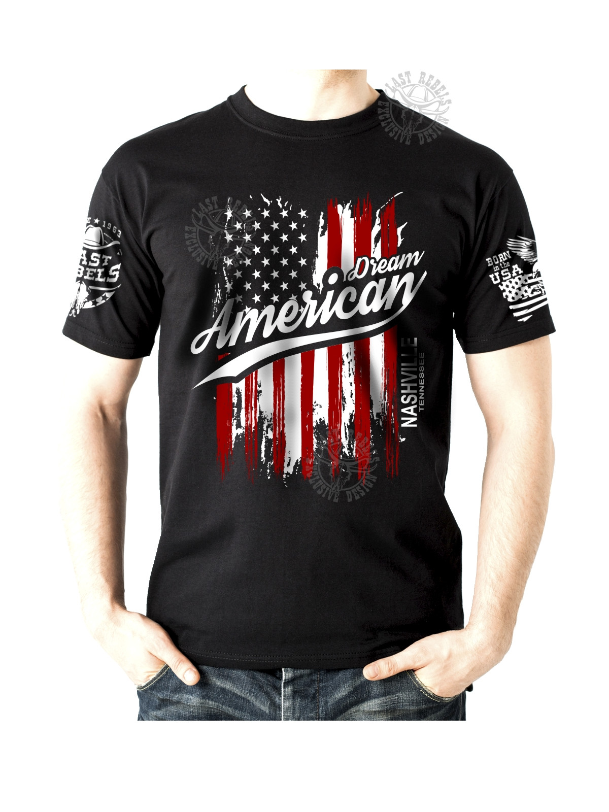 T-shirt danse country homme LAST REBELS - "Rêvons d'Amérique" couleur - Vue de face