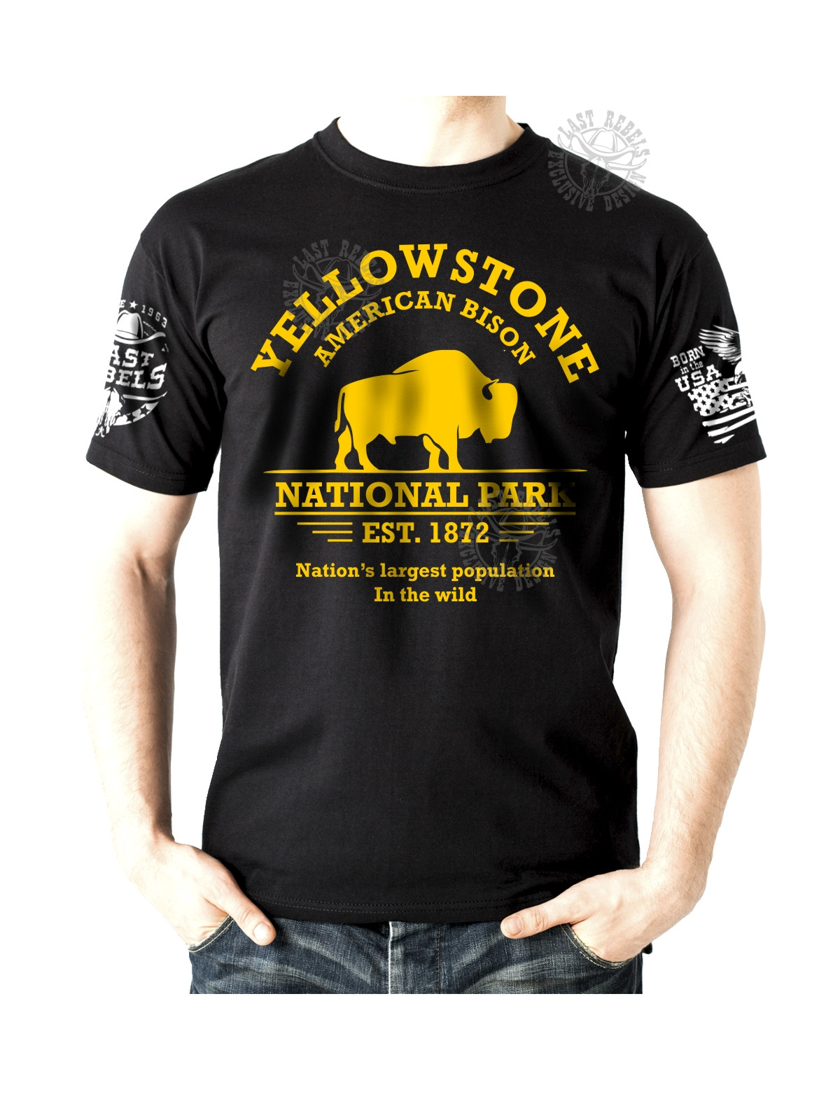 T-shirt danse country homme LAST REBELS - "Yellowstone & Bisons" - Vue de face