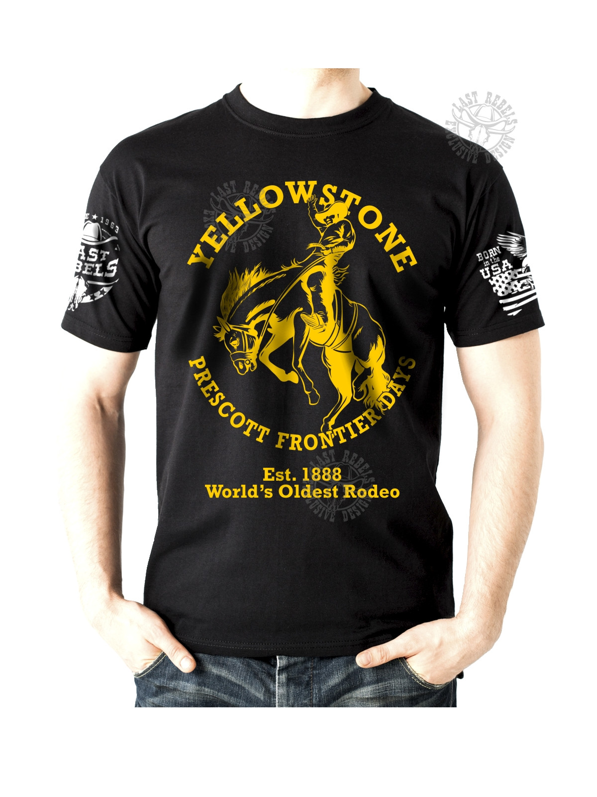 T-shirt danse country homme LAST REBELS - "Yellowstone & Rodéo Prescott" - Vue de face 