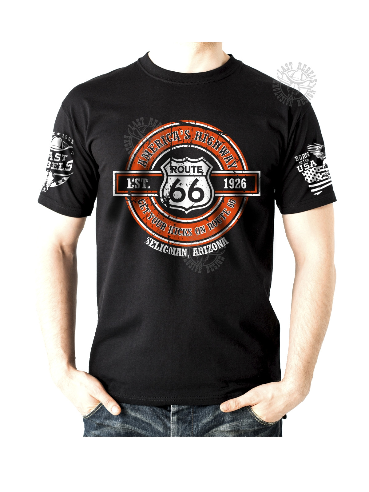 T-shirt danse country homme LAST REBELS - "Route 66 American Highway" - Vue de face