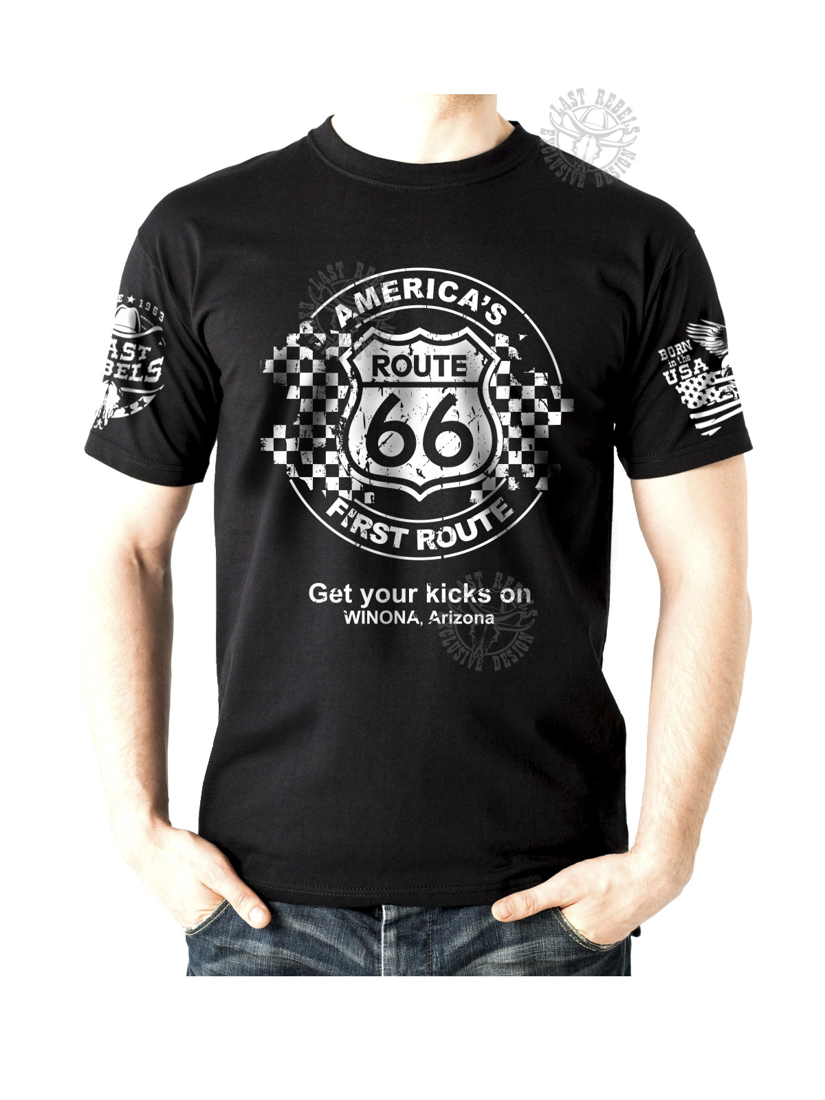 T-shirt danse country homme LAST REBELS - "Route 66" First Route - Vue de face