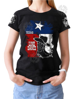 T-shirt Danse Country femme – Bottes, chapeau & drapeau Texas - Vue de face