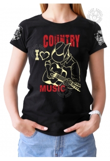 T-shirt Danse Country femme Last Rebels "I love Country Music" cowboy et sa guitare"