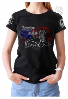 T-shirt Danse Country femme Last Rebels "Santiags et chapeau de cowboy sur drapeau US