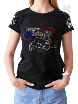 T-shirt femme Danse-Country "Bottes & Chapeau Cowboy" - LAST REBELS - Vue de face