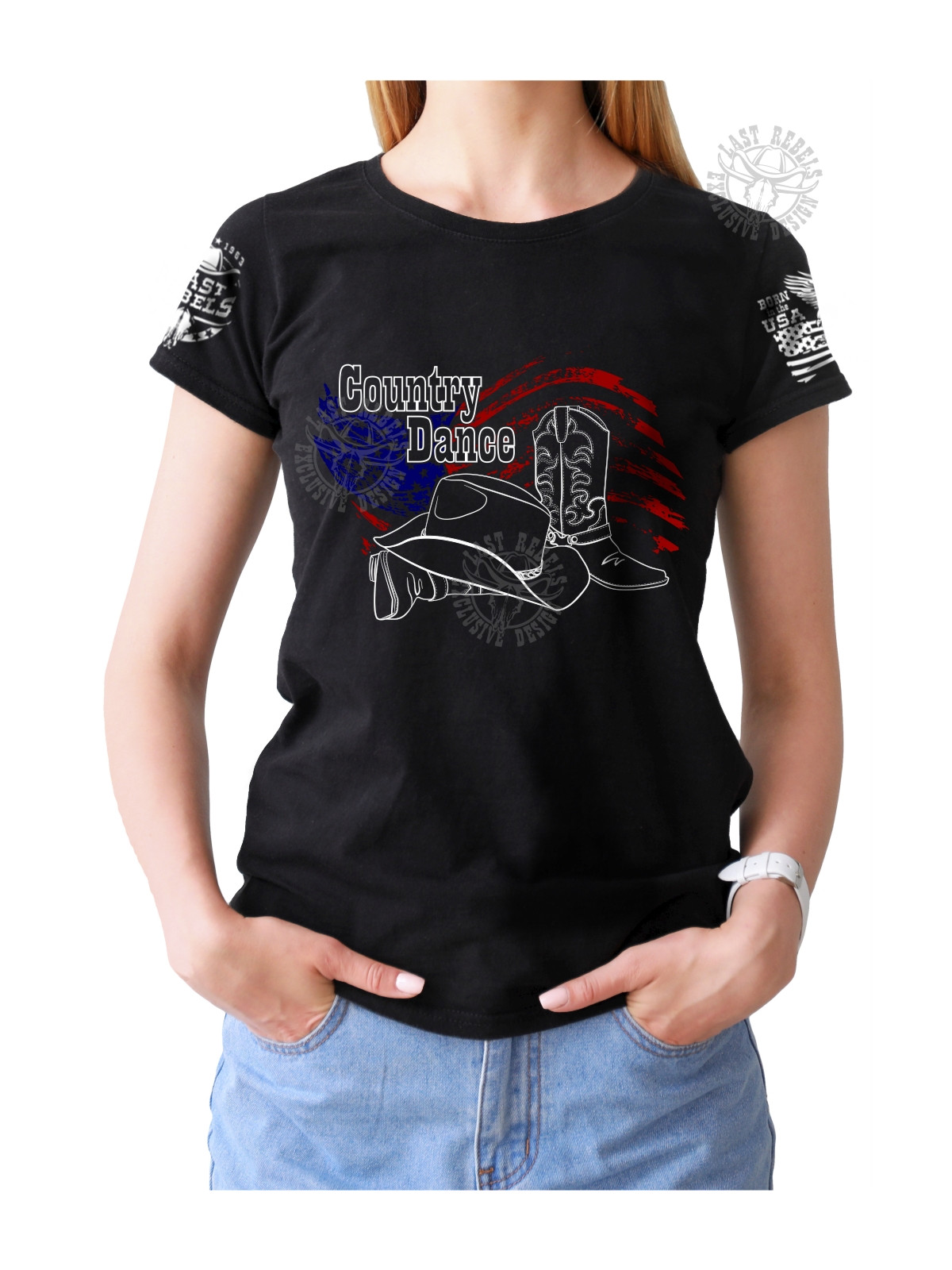 T-shirt femme Danse-Country "Bottes & Chapeau Cowboy" - LAST REBELS - Vue de face