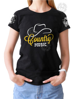 T-shirt femme Danse-Country "Country Music & Chapeau" - LAST REBELS - Vue de face
