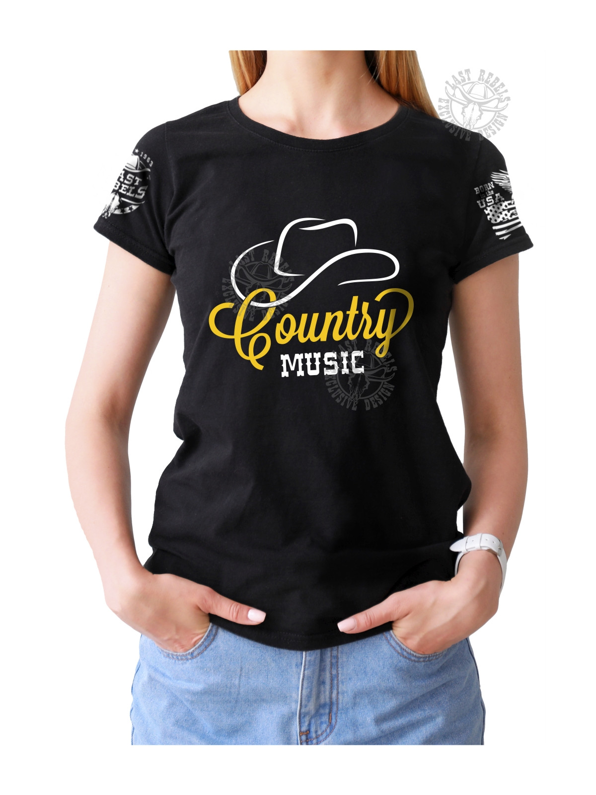 T-shirt femme Danse-Country "Country Music & Chapeau" - LAST REBELS - Vue de face