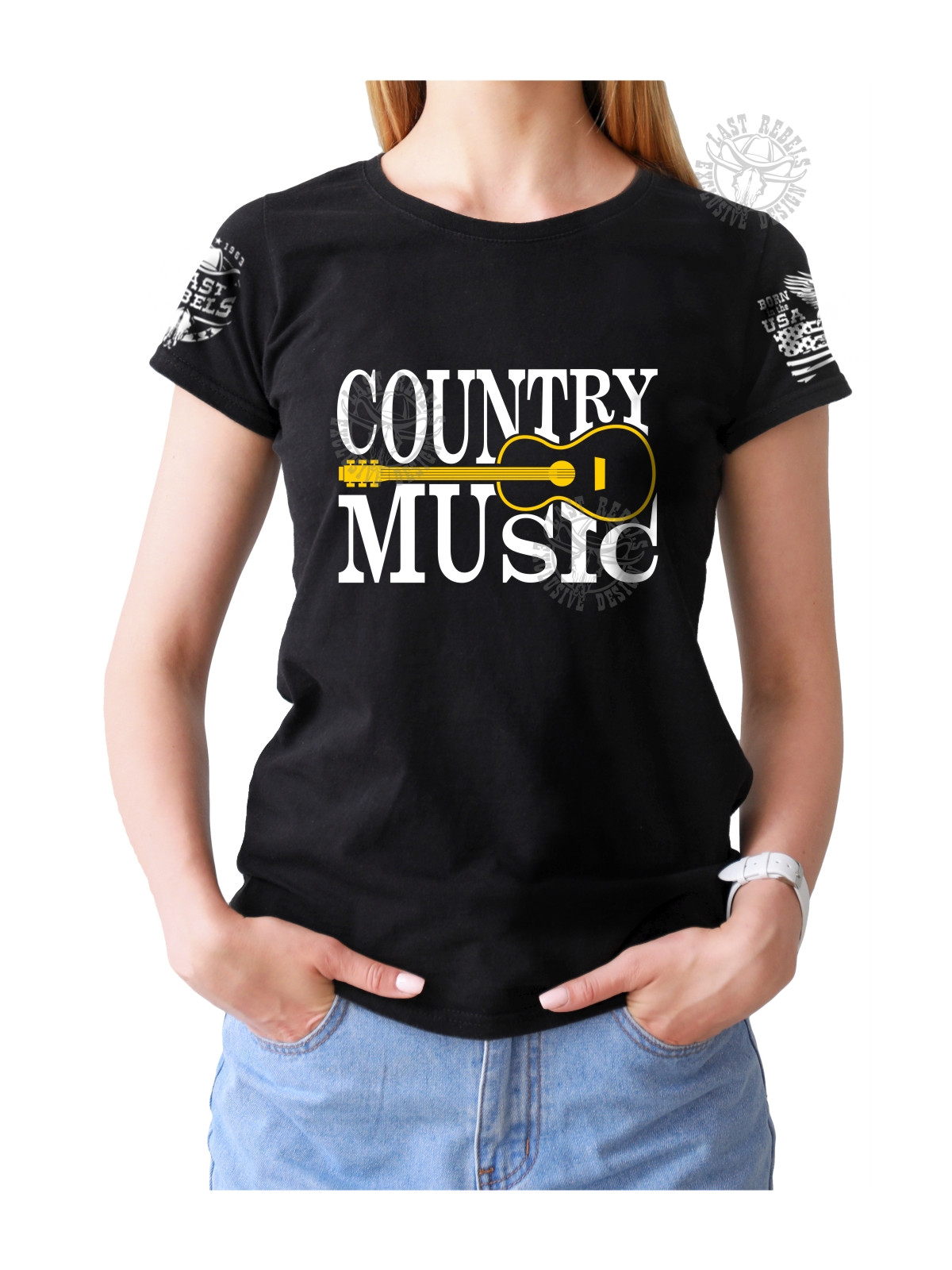 T-shirt femme Danse-Country "Country Music & Guitare" - LAST REBELS - Vue de face