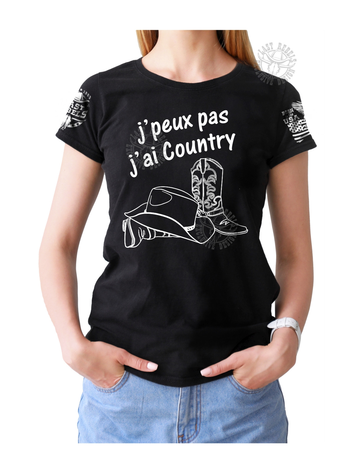 T-shirt femme Danse-Country "Je peux pas, j'ai Country" - LAST REBELS - Vue de face