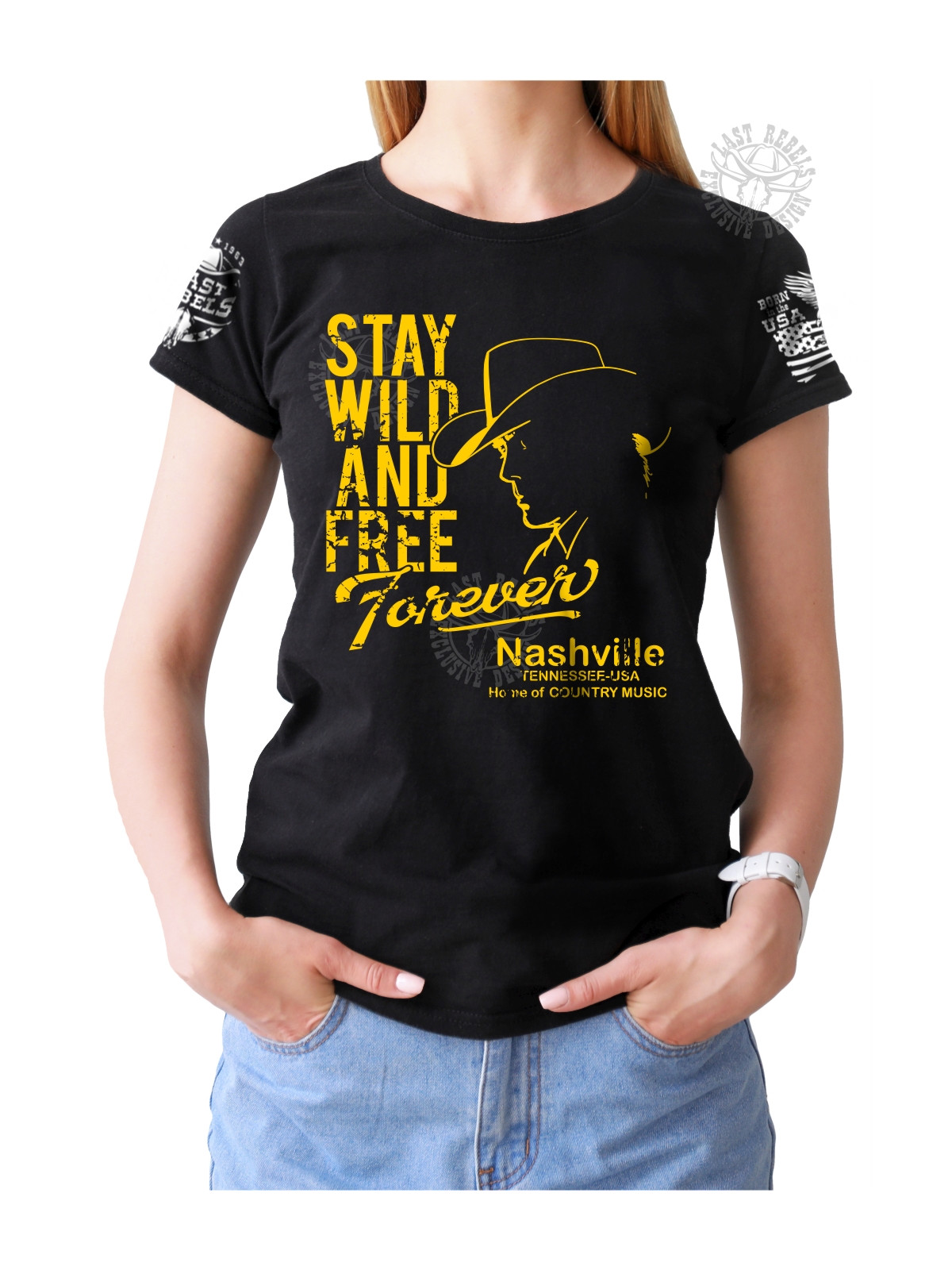 T-shirt femme Danse-Country "Cowboy Indomptable et Libre" - Vue de face