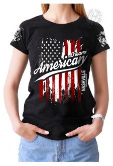 T-shirt Danse Country femme Last Rebels "Rêvons américain" sur drapeau américain