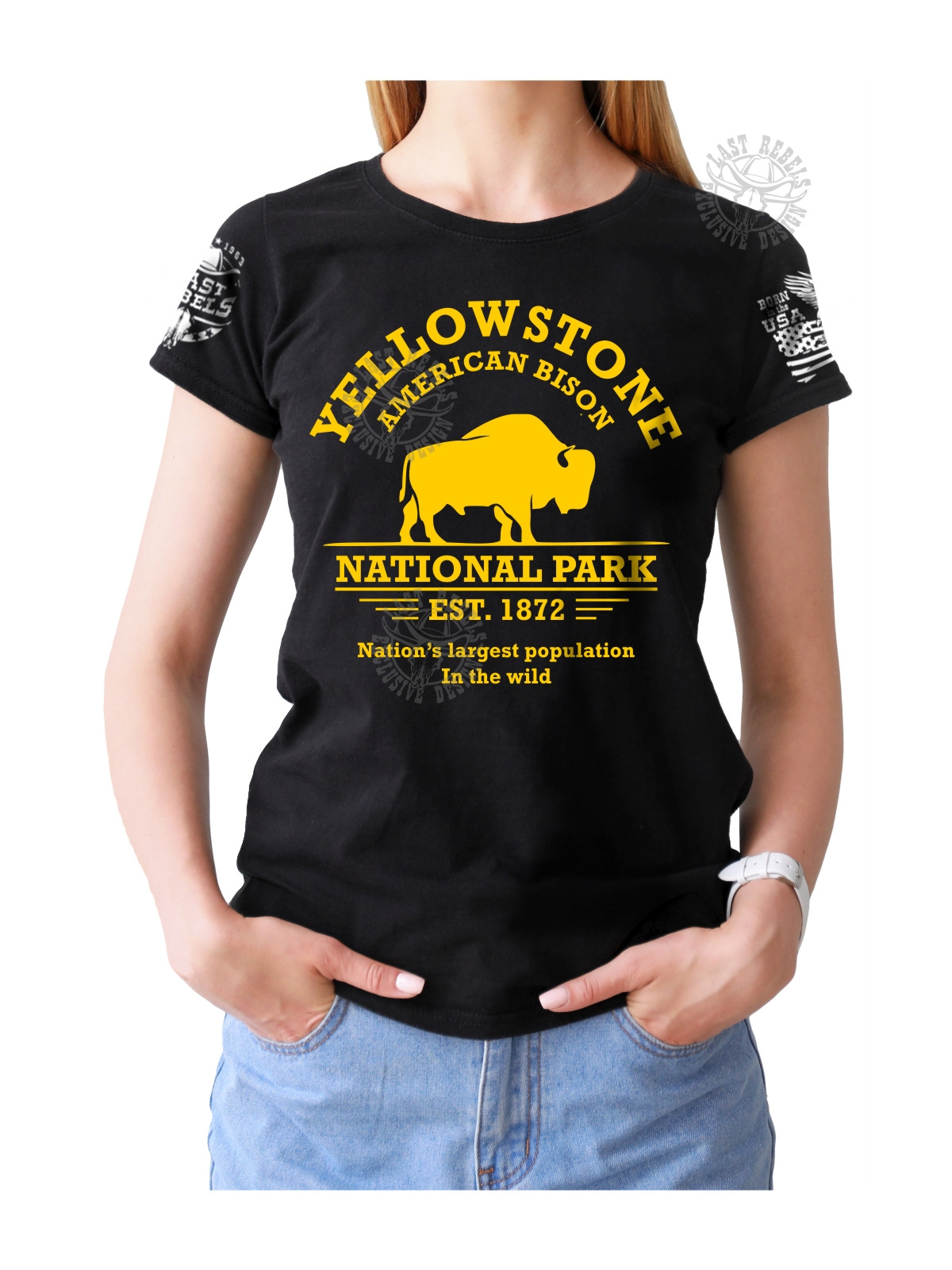 T-shirt femme Danse-Country "Yellowstone & Bisons" - LAST REBELS - Vue de face