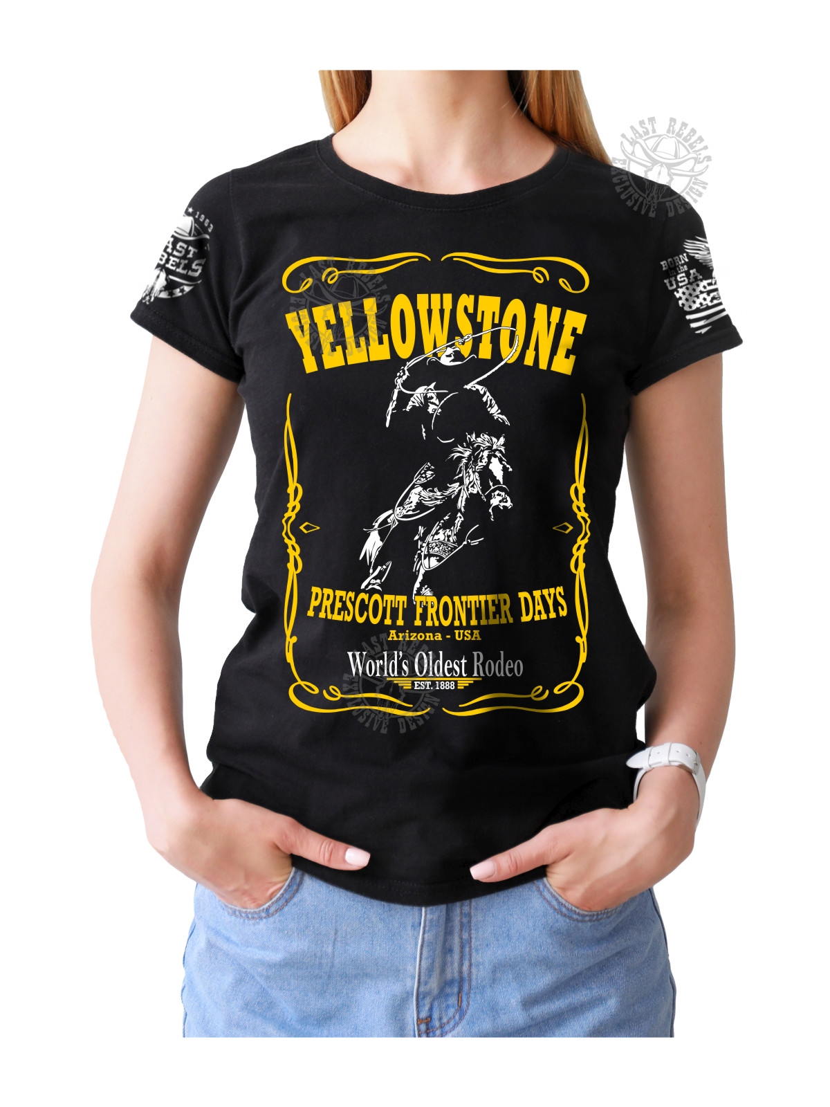 T-shirt femme Danse-Country "Yellowstone & Rodéo Prescott" - LAST REBELS - Vue de face
