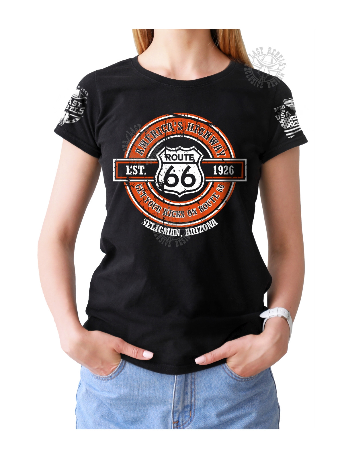 T-shirt femme Danse-Country "Route 66 American Highway" - LAST REBELS - Vue de face