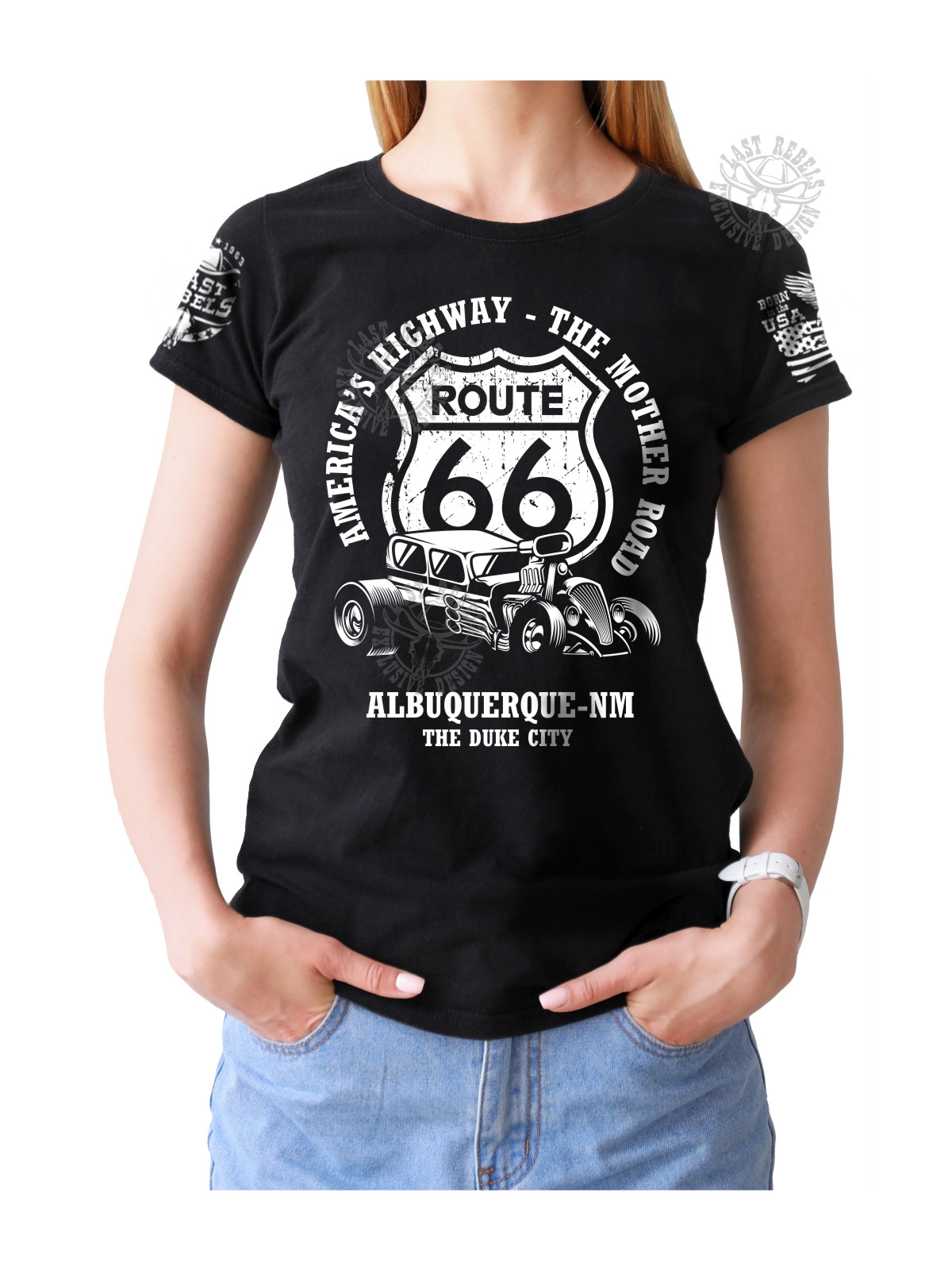 T-shirt femme Danse-Country "Route 66 America's Highway" - LAST REBELS - Vue de face
