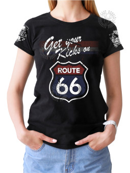 T-shirt femme Danse-Country "Route 66 Get Your Kicks" - LAST REBELS - Vue de face