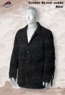 Veste à franges  homme croûte de cuir vachette velours noir