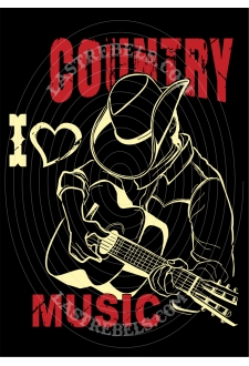 Modèle exclusif Danse Country Last Rebels "I love Country Music" cowboy et sa guitare"
