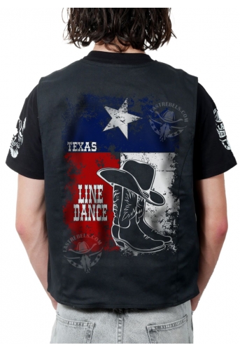 Gilet danse country homme LAST REBELS - Bottes, chapeau et Texas - Impression dos