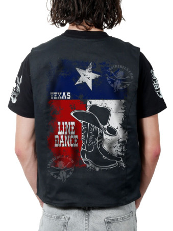Gilet danse country homme LAST REBELS - Bottes, chapeau et Texas - Impression dos