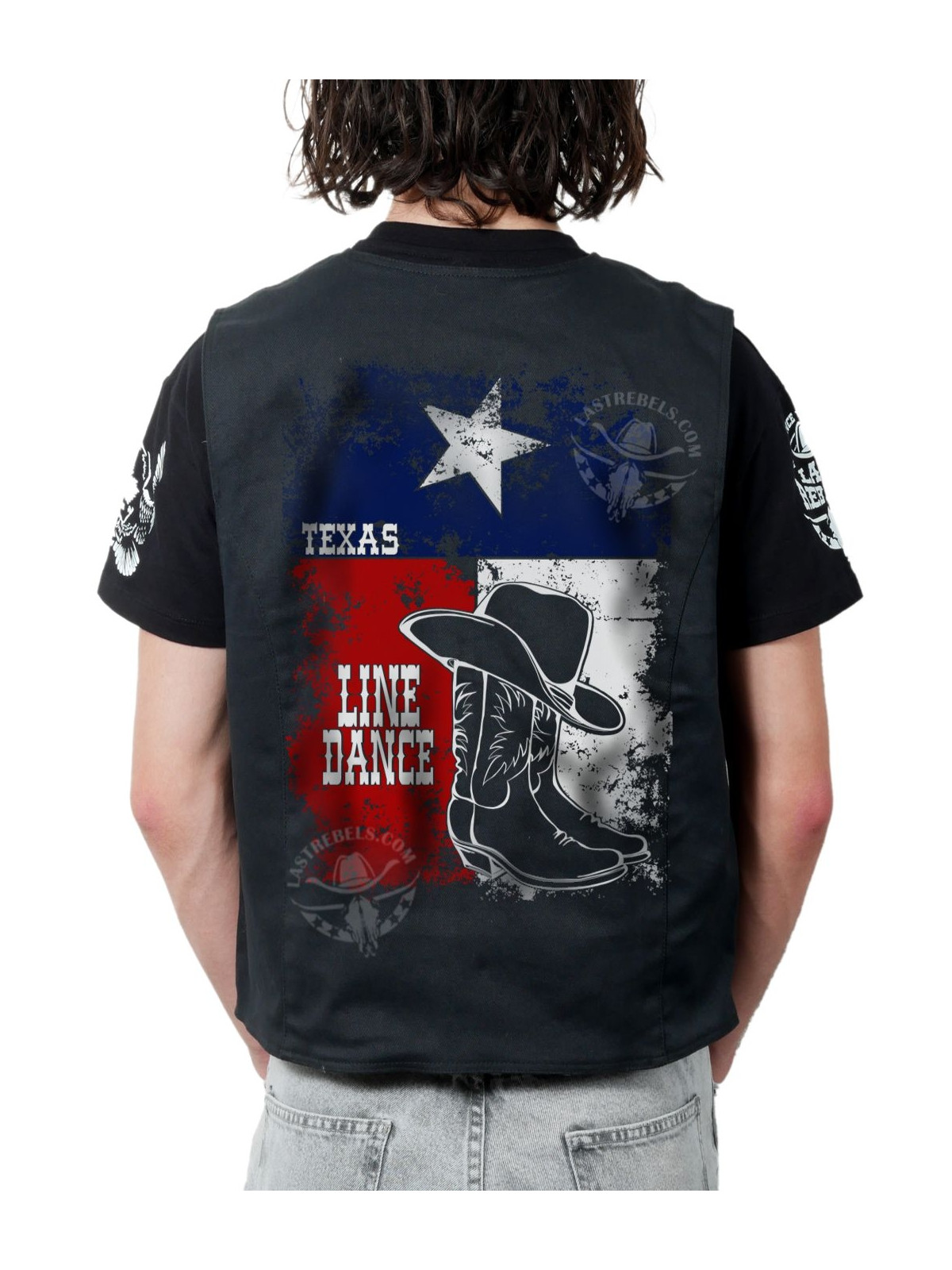 Gilet danse country homme LAST REBELS - Bottes, chapeau et Texas - Impression dos
