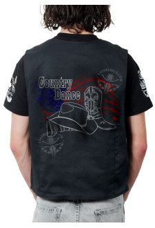 Gilet danse country homme LAST REBELS - Bottes et Chapeau sur Drapeau Américain - Impression dos