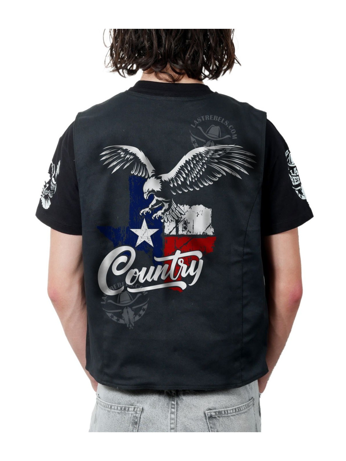 Gilet danse country homme LAST REBELS - Aigle Américain sur Drapeau du Texas - Impression dos