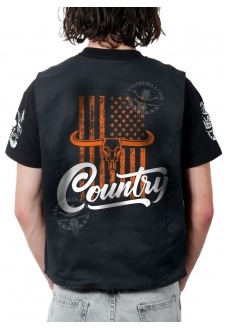 Gilet danse country homme LAST REBELS - Long Horn sur Drapeau Américain - Impression dos