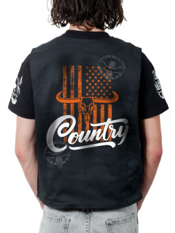 Gilet danse country homme LAST REBELS - Long Horn sur Drapeau Américain - Impression dos