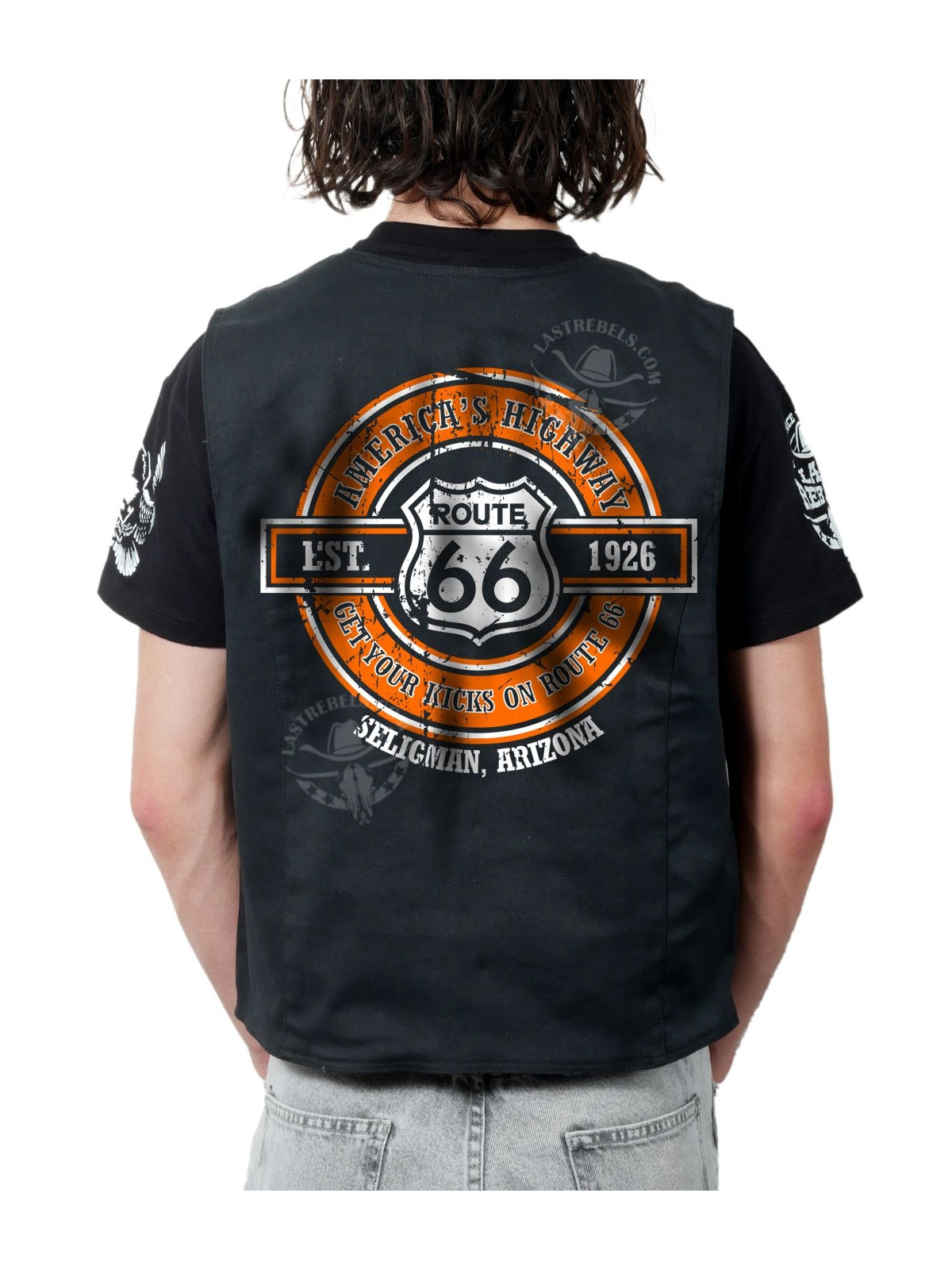 Gilet danse country homme LAST REBELS - Route 66 American Highway - Impression dos