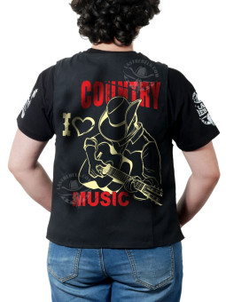 Gilet femme Country "I ❤ Country Music" – LAST REBELS guitare - Impression dos