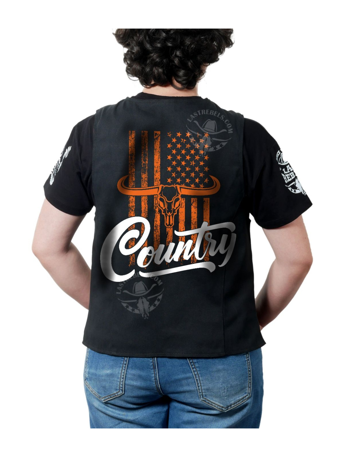 Gilet femme Country Longhorn & USA – LAST REBELS esprit Western - Impression dos