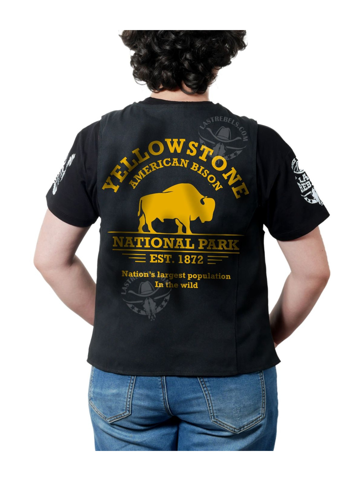 Gilet femme Country "Yellowstone & bisons" – LAST REBELS western - Impression dos