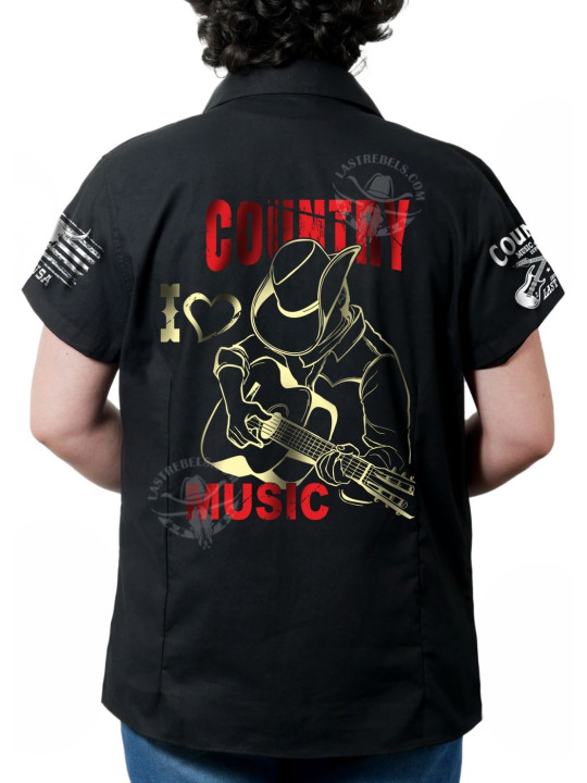 Chemise danse country femme "I ❤ Country Music" LAST REBELS - Impression dos