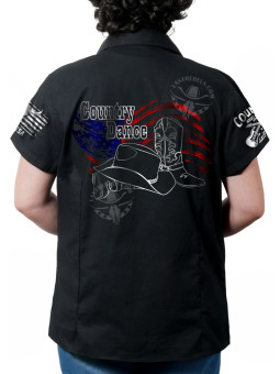 Chemise country femme "Cowboy Boots & Hat USA" LAST REBELS - Impression dos