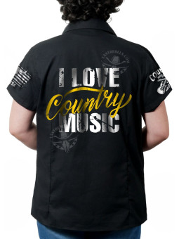 Chemise country femme "I Love Country Music" Jaune Vieilli LAST REBELS - Impression dos