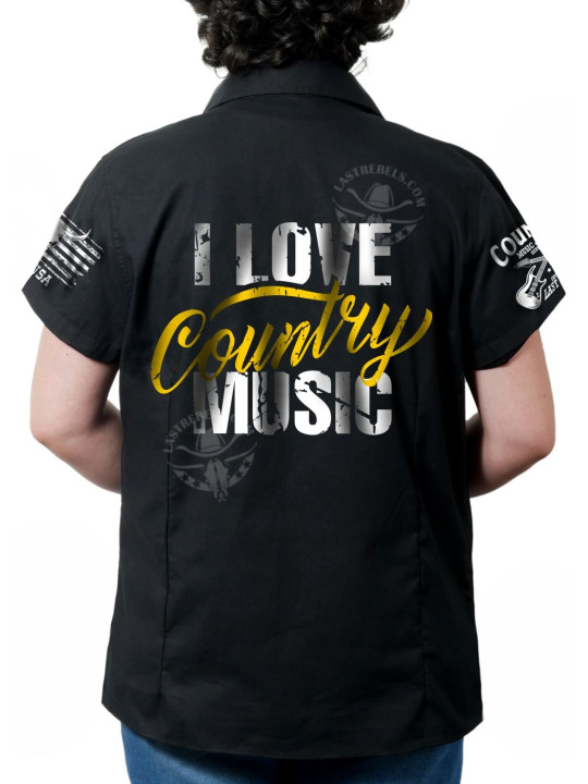 Chemise country femme "I Love Country Music" Jaune Vieilli LAST REBELS - Impression dos